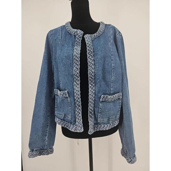 Jackets & Blazers - Ann‎ Taylor Loft Denim Jacket Medium Braided Hem Jean Jacket Light Indigo